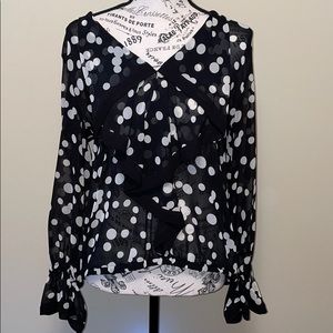 ZARA long sleeve polka-dot blk/whit blouse 👚